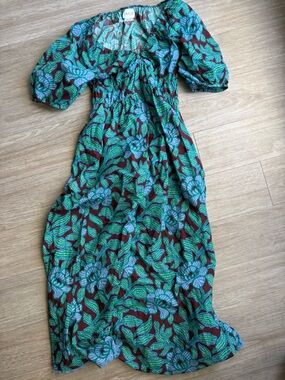 SAYLOR Green Teal and Burgundy Patterned Dress